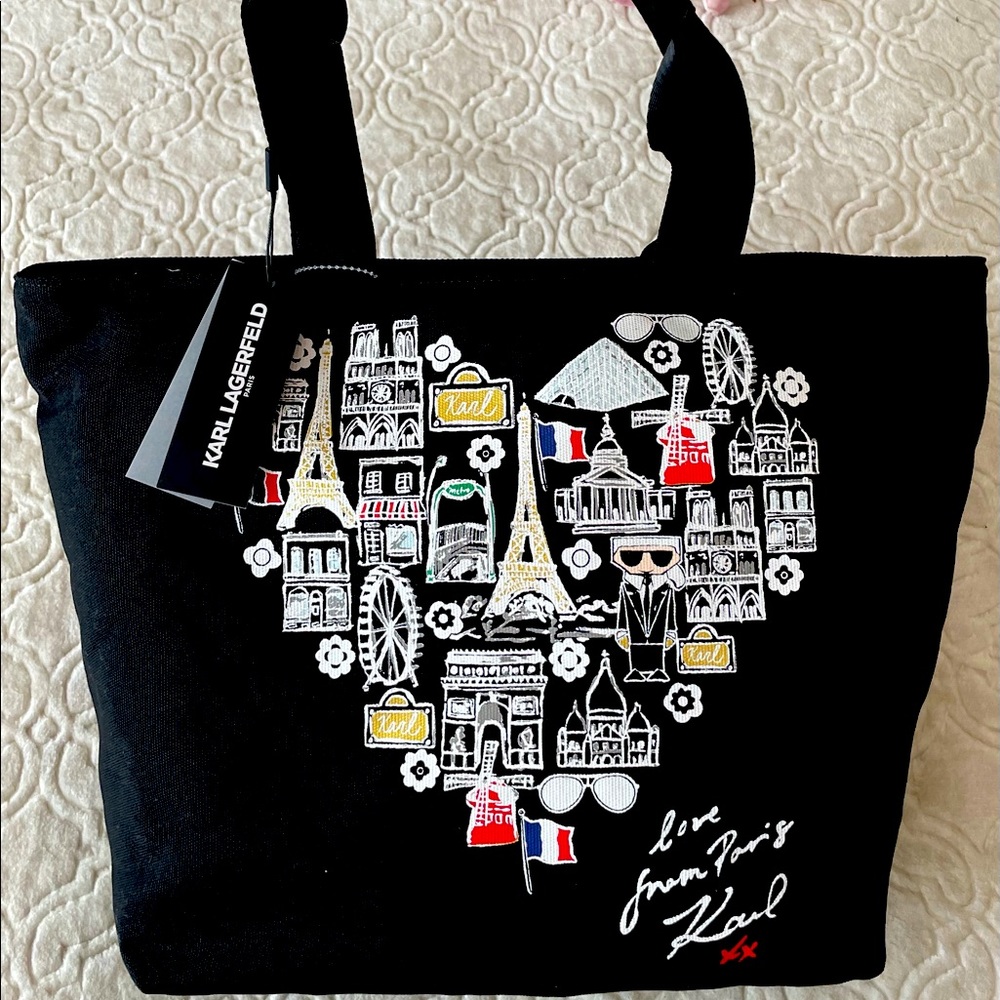 Black Karl Lagerfeld Canvas Tote with Zipper